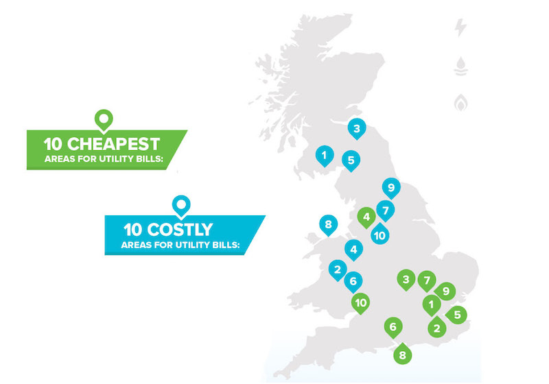 Highest and lowest energy bills in the UK
