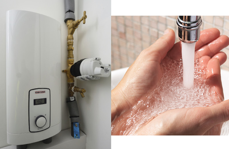 Space saving solution for instantaneous hot water