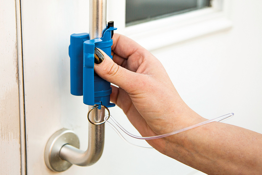 Handguard helps reduce risk of contact transfer